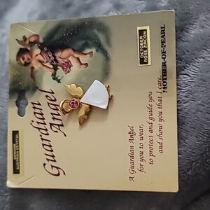 Guardian Angel Pin Mother of Pearl October Rose Zircon